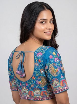 Thread Work Blue Colour Ready Made Blouse