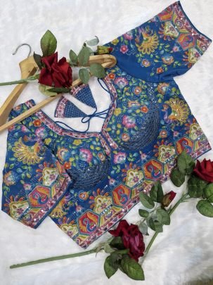 Thread Work Blue Colour Ready Made Blouse