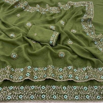 Tissue Sonic Crush Fabric  Pista Colour Saree