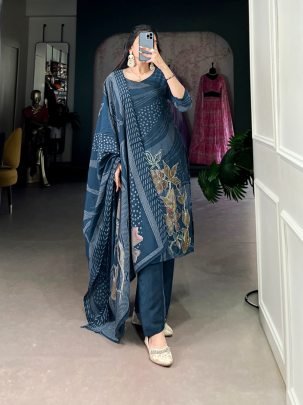 Top Tranding Festive Nevi Blue Romansilk Suits