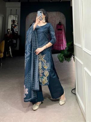 Top Tranding Festive Nevi Blue Romansilk Suits