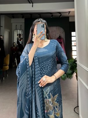 Top Tranding Festive Nevi Blue Romansilk Suits