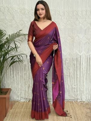 Traditional Silk Saree With Red Zari Work Border 