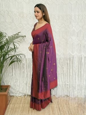 Traditional Silk Saree With Red Zari Work Border