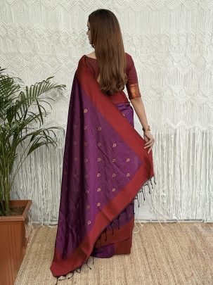 Traditional Silk Saree With Red Zari Work Border