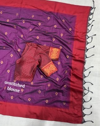 Traditional Silk Saree With Red Zari Work Border
