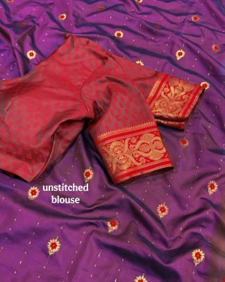 Traditional Silk Saree With Red Zari Work Border