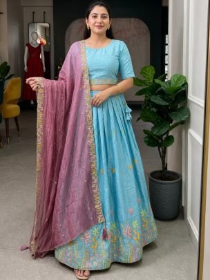 Traditional Vibe Sky Blue Colour Lehenga