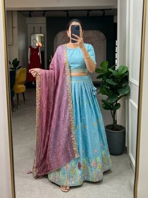 Traditional Vibe Sky Blue Colour Lehenga