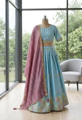 Traditional Vibe Sky Blue Colour Lehenga