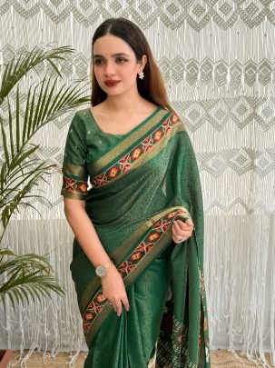 Traditional Wear Green Colour Cotton Saree