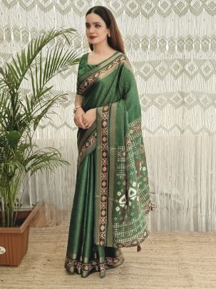 Traditional Wear Green Colour Cotton Saree