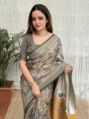 Traditional Wear Silk Saree With Digital Print Work