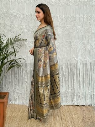 Traditional Wear Silk Saree With Digital Print Work