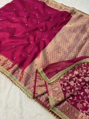 Trending Banarasi Pink Ghungroo Saree