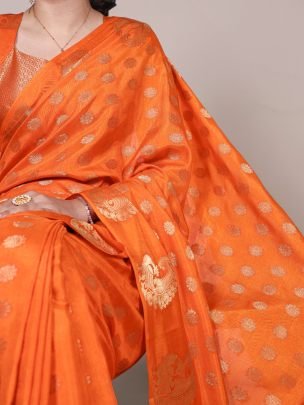 Trending Orange Silk Saree With Zari Work