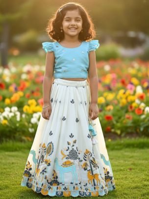 Trending Sequins Work  Cotton Silk Fabric Kids Lehenga
