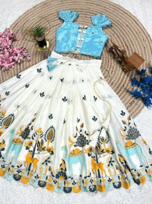Trending Sequins Work  Cotton Silk Fabric Kids Lehenga