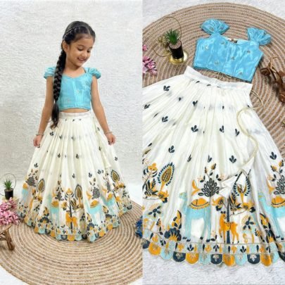 Trending Sequins Work  Cotton Silk Fabric Kids Lehenga
