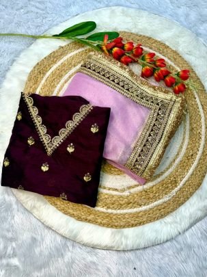 Twill Net Fabric Baby Pink Colour Saree