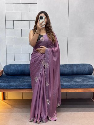 Two Tone Chocolate Saree With Diamond Swan Cut Work