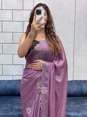 Two Tone Chocolate Saree With Diamond Swan Cut Work