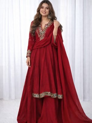 Velentine  Ethnic Wear Red Colour  Sharara Suit