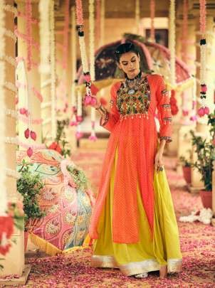 Vibrant Embroidered Faux Georgette Choli With Plain Rayon Lehenga