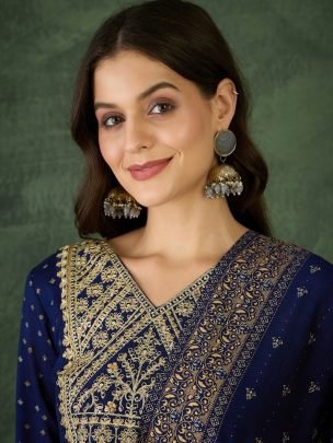 Vichitra Silk Blue Colour Kurti Pant Dupatta