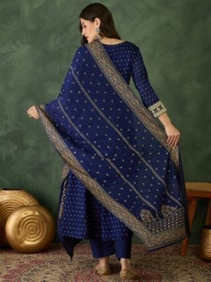 Vichitra Silk Blue Colour Kurti Pant Dupatta