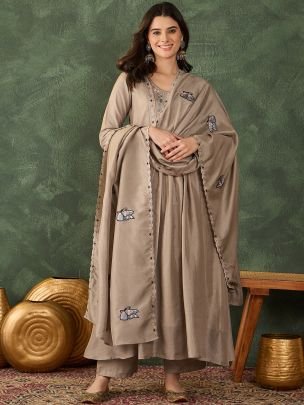 Vichitra Silk Coffee Colour Ready Made Suit