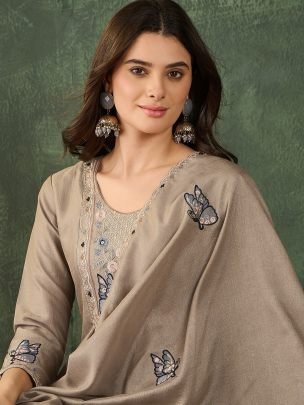 Vichitra Silk Coffee Colour Ready Made Suit