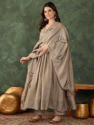 Vichitra Silk Coffee Colour Ready Made Suit