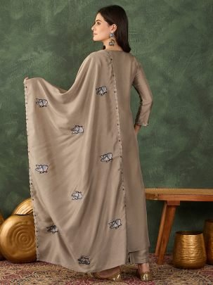 Vichitra Silk Coffee Colour Ready Made Suit