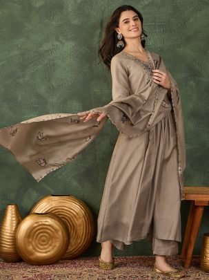 Vichitra Silk Coffee Colour Ready Made Suit