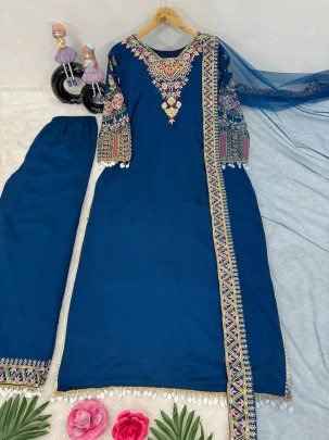 Vichitra Silk Fabric  Blue Colour Pakistani Suit