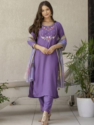 Viscose Fabric Purple Colour  Ready Made Suit