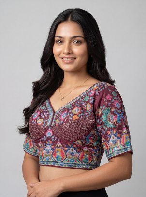 Viscose Fabric Wine Colour Ready Made Blouse