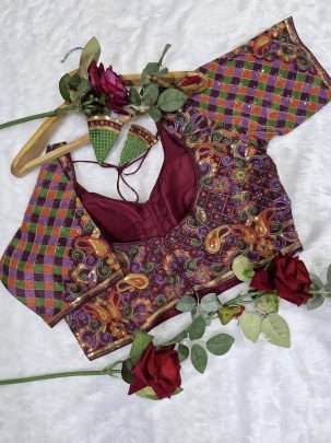 Viscose Fabric Wine Colour Ready Made Blouse