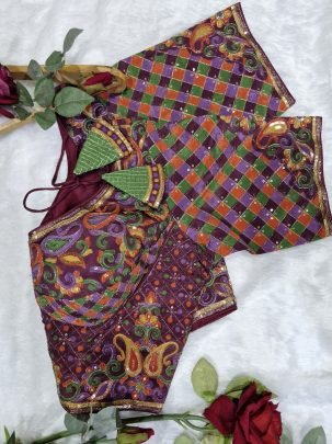 Viscose Fabric Wine Colour Ready Made Blouse
