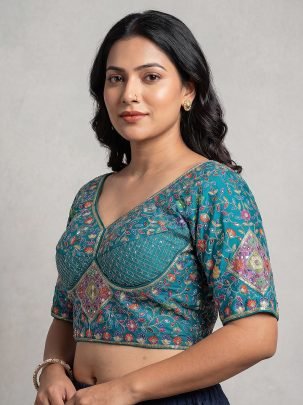 Viscose Rama Green Readymade Blouse 
