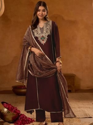 Viscose Silk Coffee Colour Kurti 3 Pcs Set