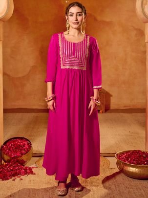 Viscose Silk Fabric Rani  Colour Ready Made Suit
