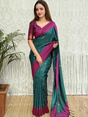 Viscose Silk Rama Colour Minakari Thread Work Saree