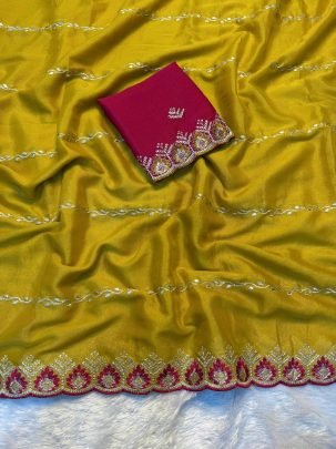 Wedding Haldi Wear Yellow Colour Saree