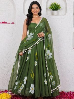 Wedding Mehendi Colour  Anarkali  Suit