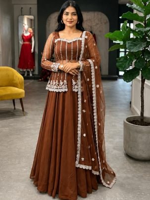 Wedding Wear Brown  Colour Lehenga