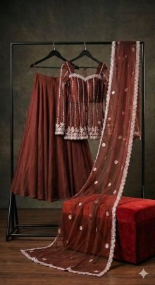 Wedding Wear Brown  Colour Lehenga