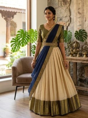 Wedding Wear Classic Gold Toned Border Lehenga Choli