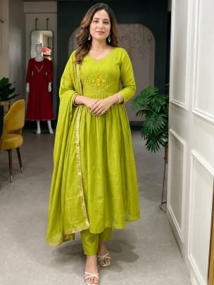 Wedding Wear  Lime Colour Ready Made Suit